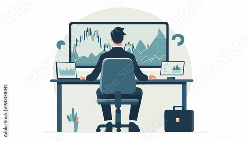 Vector illustration of an investment banker analyzing 