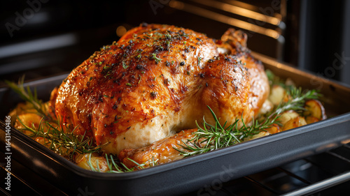 Whole roasted turkey in the oven