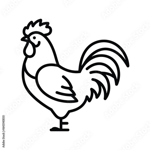 Line art rooster illustration black and white simple chicken design farm animal graphic poultry icon