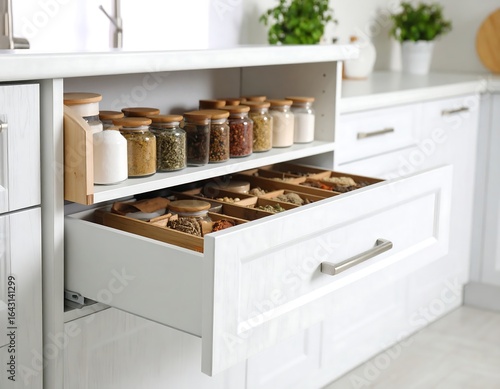Fototapeta Naklejka Na Ścianę i Meble -  Modern kitchen spice drawer