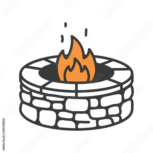 Stone fire pit outdoor fireplace backyard fire pit  campfire illustration  vector graphic  design element  warmth cozy  stonework  fire flames