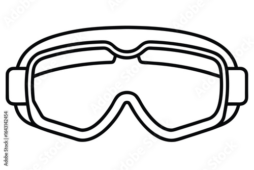 Black outline details a stylized pair of ski goggles over white surface