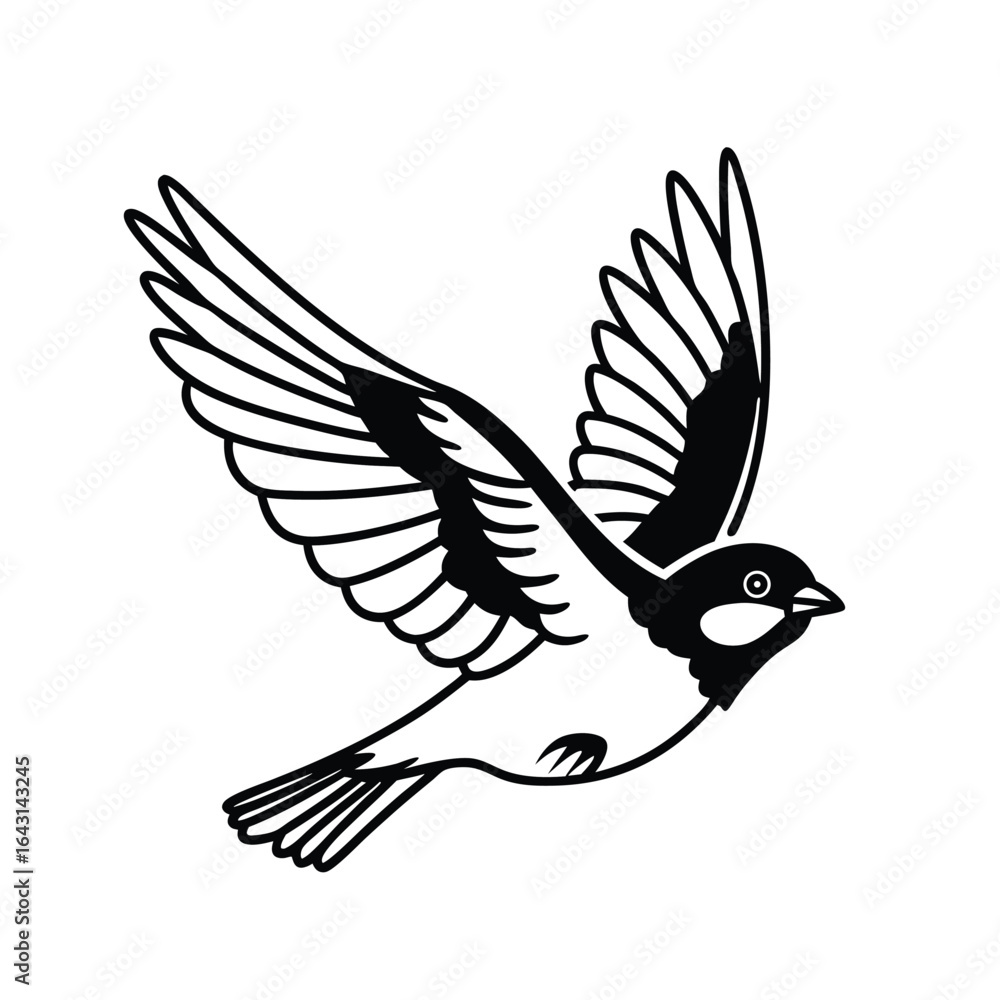 Fototapeta premium Sparrow Flying Silhouette Minimal Vector Icon