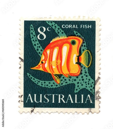 A vintage postage stamp from Australia isolated on a white background.