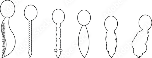Black hairstyle icon set, hair silhouette collection, braid and ponytail vector group, haircut and fashion symbol bundle, female hair pictogram pack in line style for beauty and salon design