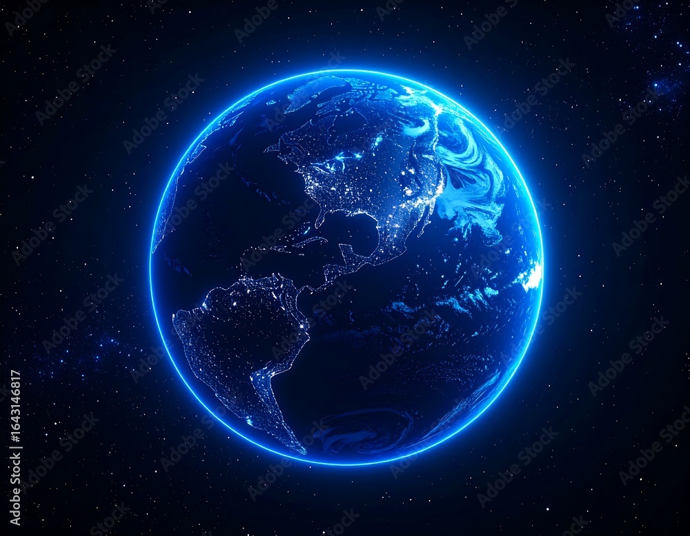 Obraz premium A glowing blue Earth in space