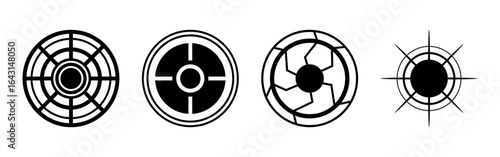 Black earthquake epicenter symbol set. 