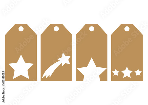 Set de etiquetas de precio con silueta de estrellas y estrella navideña de Belén en espacio negativo, para regalos de Navidad