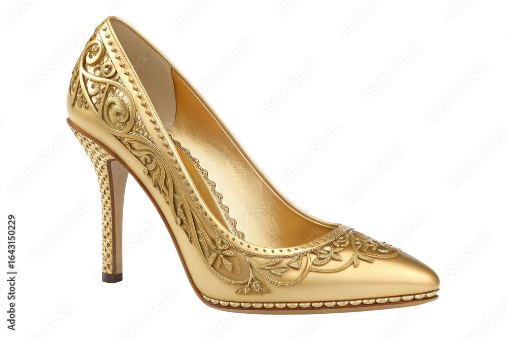 Obraz premium Gold High heel shoe isolated on white - 3d illustration 