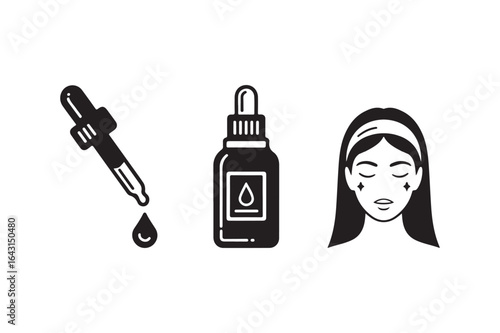 Skincare Serum Dropper Face Beauty Icon Set Vector Illustration