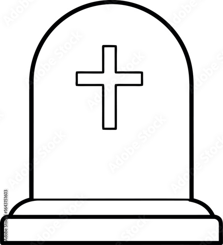 Gravestone cross tomb death grave memorial vector line art illustration