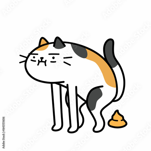 Cartoon illustration of a calico cat doing parody some human activities, funny cartoon character design, flat design, cartoon meme