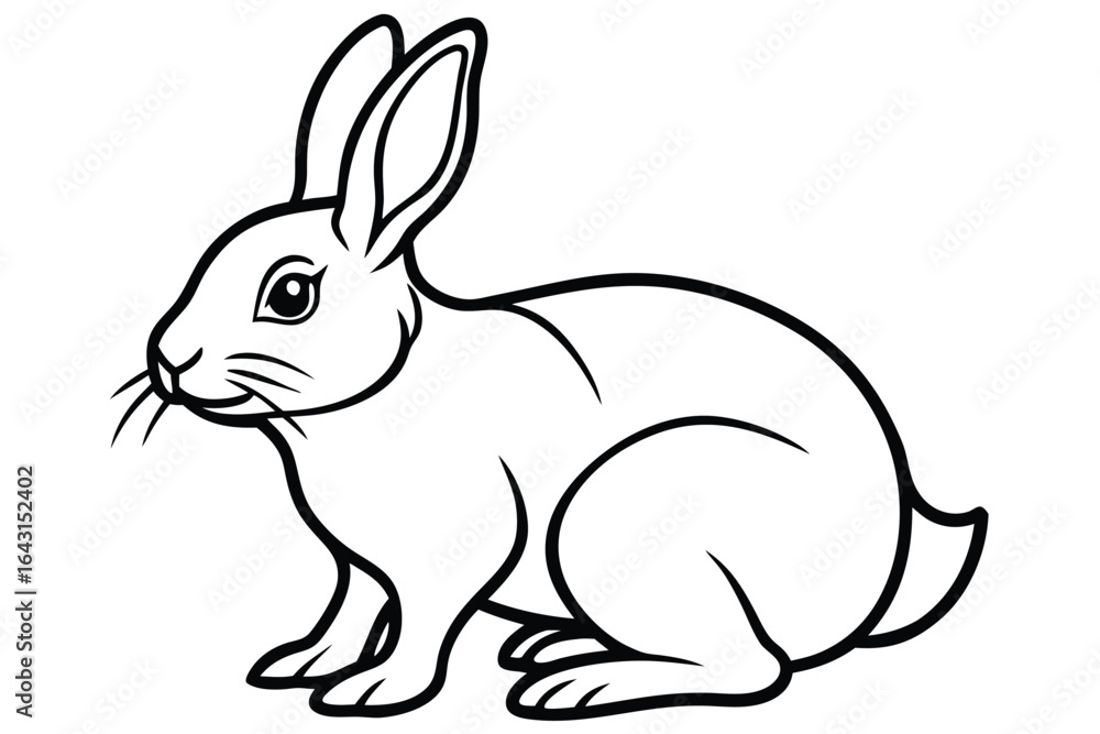 Obraz premium An adorable stylized rabbit sits calmly, outlined in black 