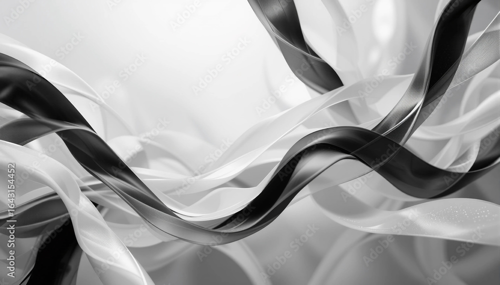 Obraz premium Elegant intertwining ribbons in black and white creating a sophisticated abstract composition