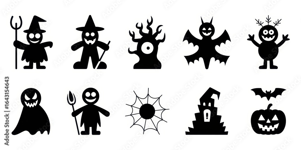 Obraz premium Halloween themed icons featuring spooky characters and symbols