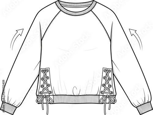 Women’s casual pullover sweatshirt with lace-up side details – long sleeve crewneck top with ribbed cuffs and adjustable hem ties