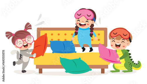 Cartoon Kids Playing Pillow Game