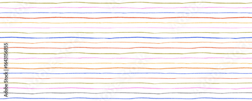 Colorful funky horizontal thin lines seamless pattern. Crayon or pencil drawn lined sheet of paper.
