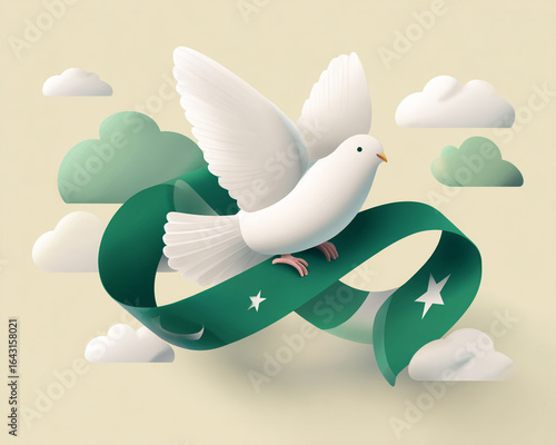 White Dove with Pakistan Flag Ribbon