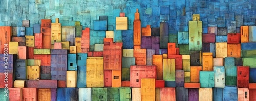 Obraz  z motywem Colorful Cityscape Composed of Blocks