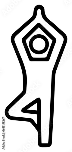 Black outline icon of a person practicing tree pose yoga for mindfulness and balance