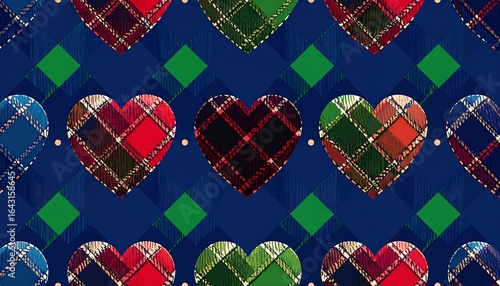Heart-shaped plaid pattern on a deep blue background