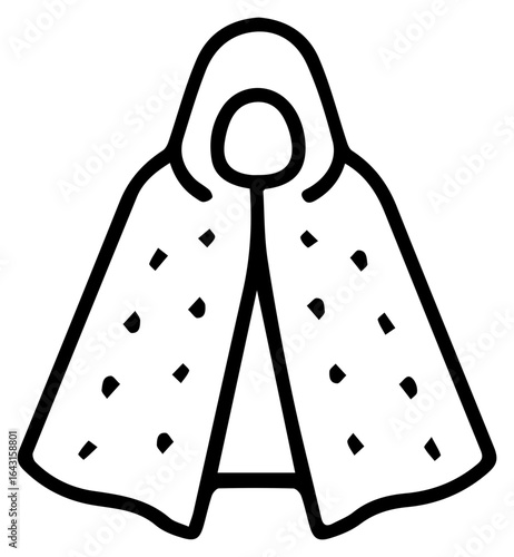 Minimalist Black and White Hooded Cape Outline Icon Costume Apparel