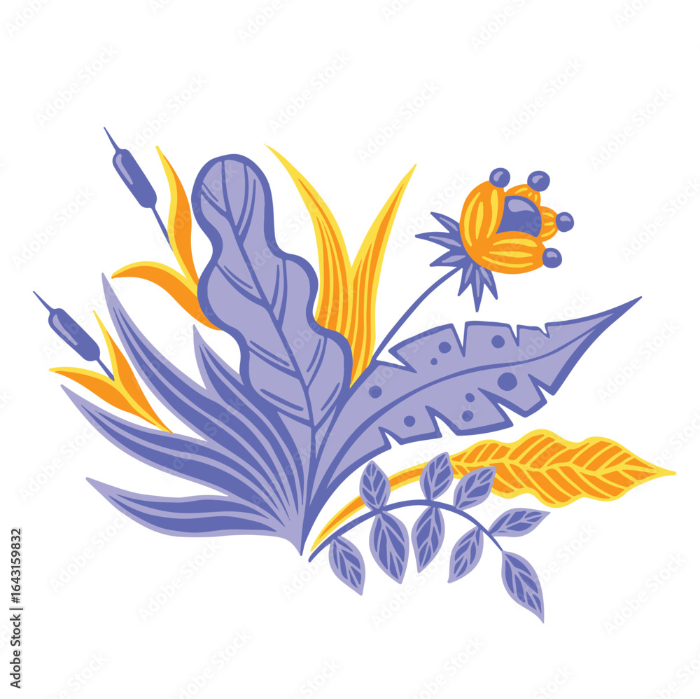 Fototapeta premium Decorative Bush with leaves lilac plant flat