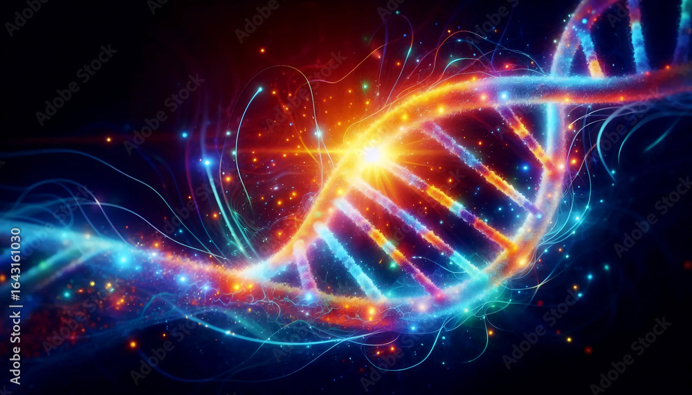 A digital DNA strand visualization, AI generated image A digital DNA strand visualization, AI generated image