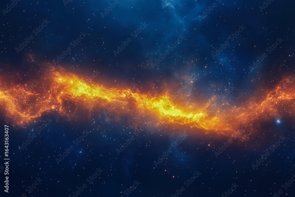 Fototapeta premium Golden nebula stretches across a dark, starry cosmos