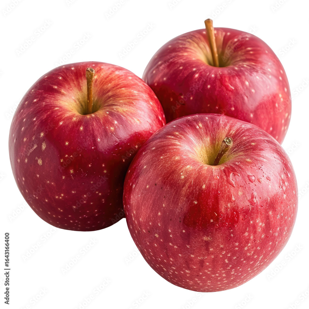 Three red apples with shiny skin and small dots clustered together. background removed Three red apples with shiny skin and small dots clustered together. background removed