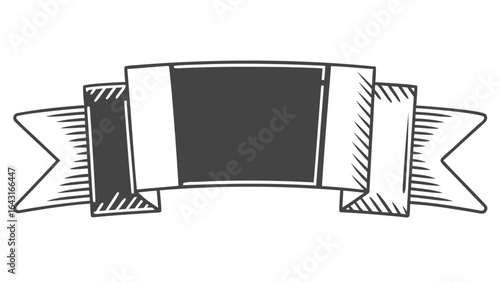 A decorative banner with a dark rectangle in the center and hatched lines on the sides of the banner