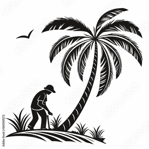 black vector single palm tree icon silhouette  eps