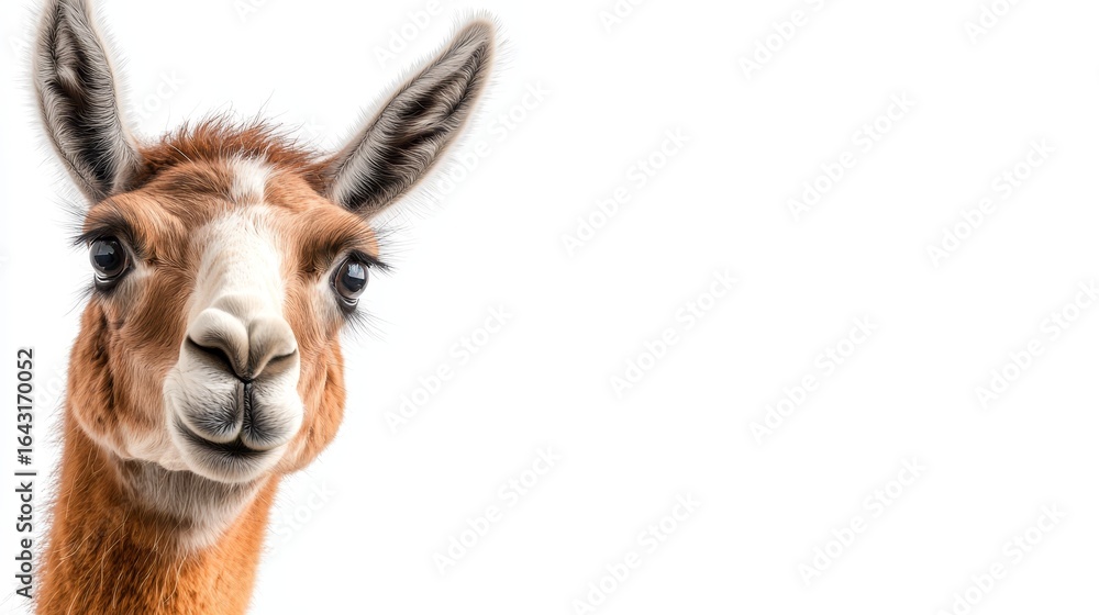 Fototapeta premium Closeup of brown donkey on white background
