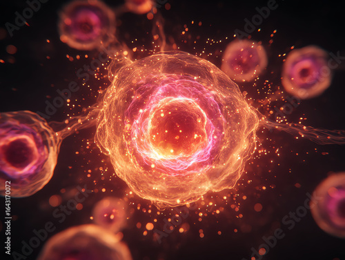 Abstract representation of vibrant cellular activity and energy.