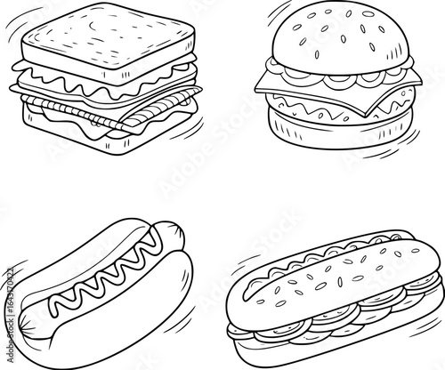 Delicious sandwich burger hotdog sub sandwich illustration food