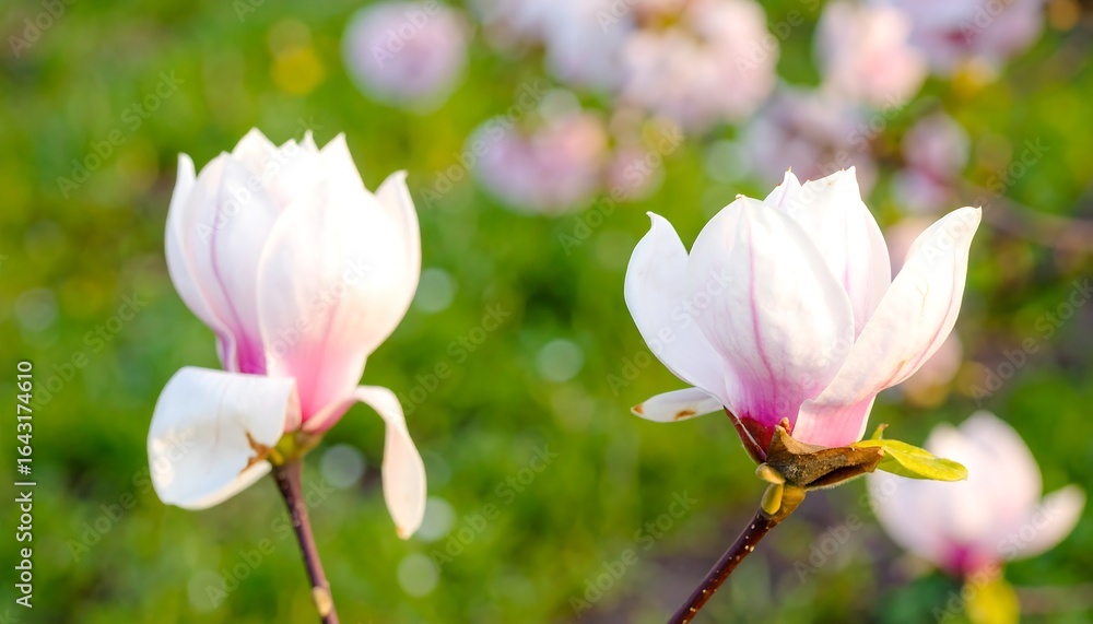 Obraz premium Two magnolia blossoms in soft focus