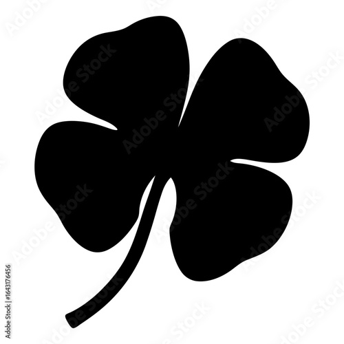 Solid black four leaf clover on a white background illustration