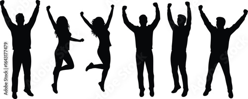 Joyful silhouettes people celebrating success