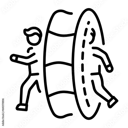 A linear style icon representing teleportation