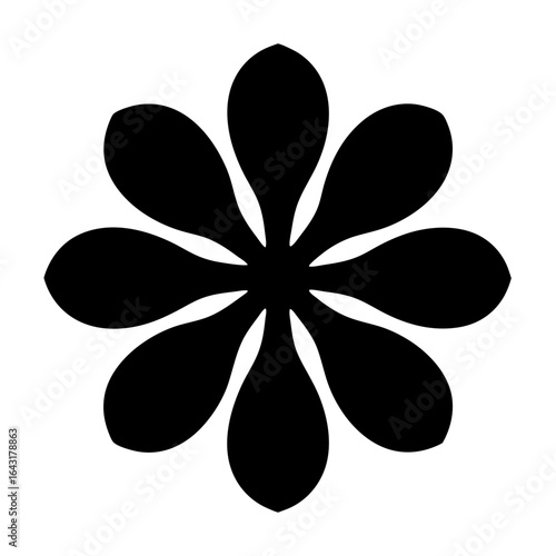 Simple black and white flower design with petal like teardrop shapes