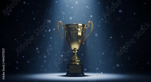 Golden trophy shining under the spotlight, symbol of victory and success celebration