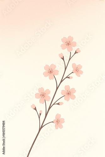 Minimal pink sakura blossom branch on pastel background, Japanese aesthetic phone wallpaper