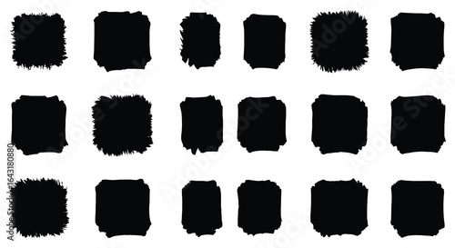 Collection of Brush Stroke Shapes in Black Ink for Artistic Design Elements