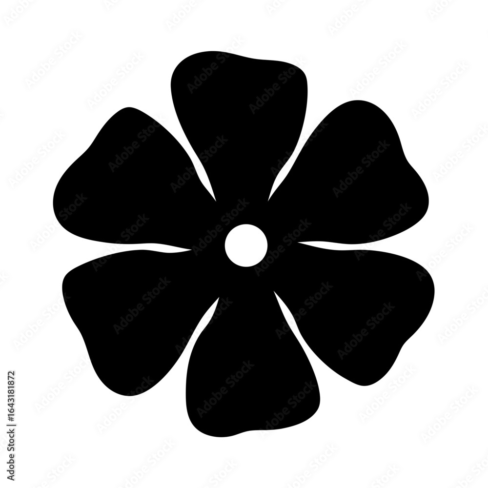 Simple five petal flower silhouette in black and white design illustration Simple five petal flower silhouette in black and white design illustration