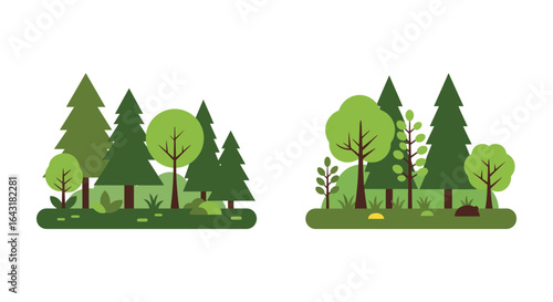 Flat style forest illustrations green trees nature