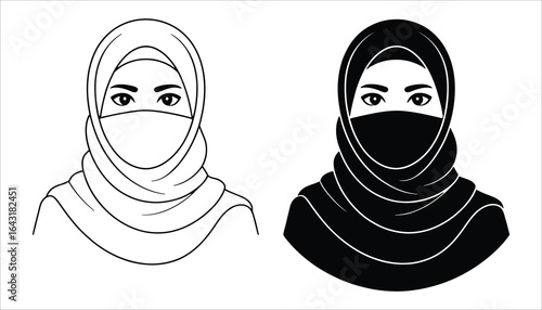 Muslim Woman in Hijab and Face Cover – Islamic, Veil, Niqab Vector Illustration