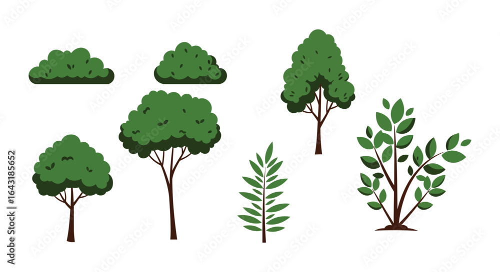 Fototapeta premium Collection of Flat Vector Trees and Bushes