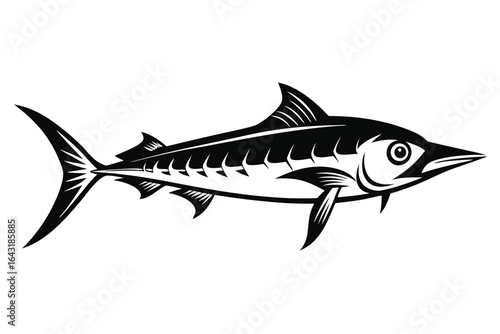 Detailed black marlin illustration showcases the fish's unique features against a white backdrop