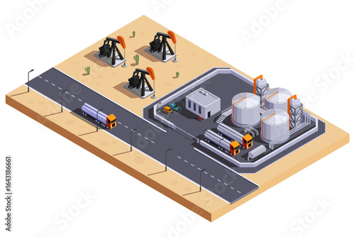 isometric oil refinery plant and oil rigs, vector illustration